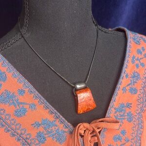 Silpada Orange-Red Coral Pendant on Leather String